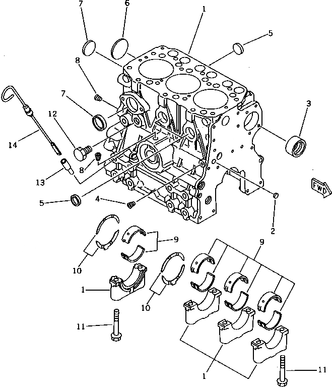 Схема запчастей Komatsu 3D66-1A - БЛОК ЦИЛИНДРОВ БЛОК ЦИЛИНДРОВ