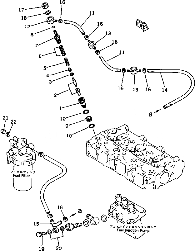 Схема запчастей Komatsu 3D66-1A - ТОПЛИВН. ФОРСУНКА И СЛИВНАЯ ТРУБКА ТОПЛИВН. СИСТЕМА