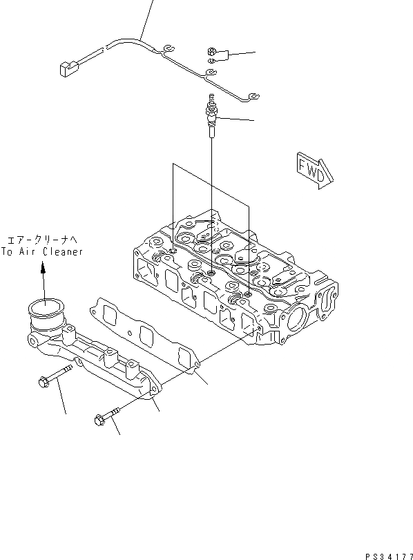 Схема запчастей Komatsu 3D68E-3C - ТРУБОПРОВОД ВПУСКА ВОЗДУХА ГОЛОВКА ЦИЛИНДРОВ