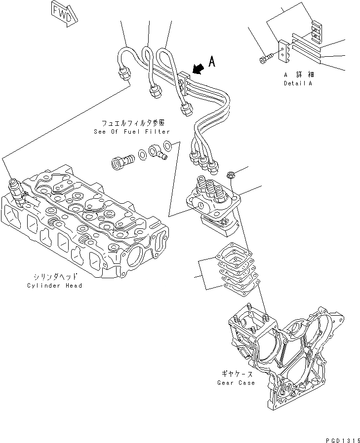 Схема запчастей Komatsu 3D68E-3K - ТОПЛ. НАСОС И ТРУБЫ(№-) ДВИГАТЕЛЬ
