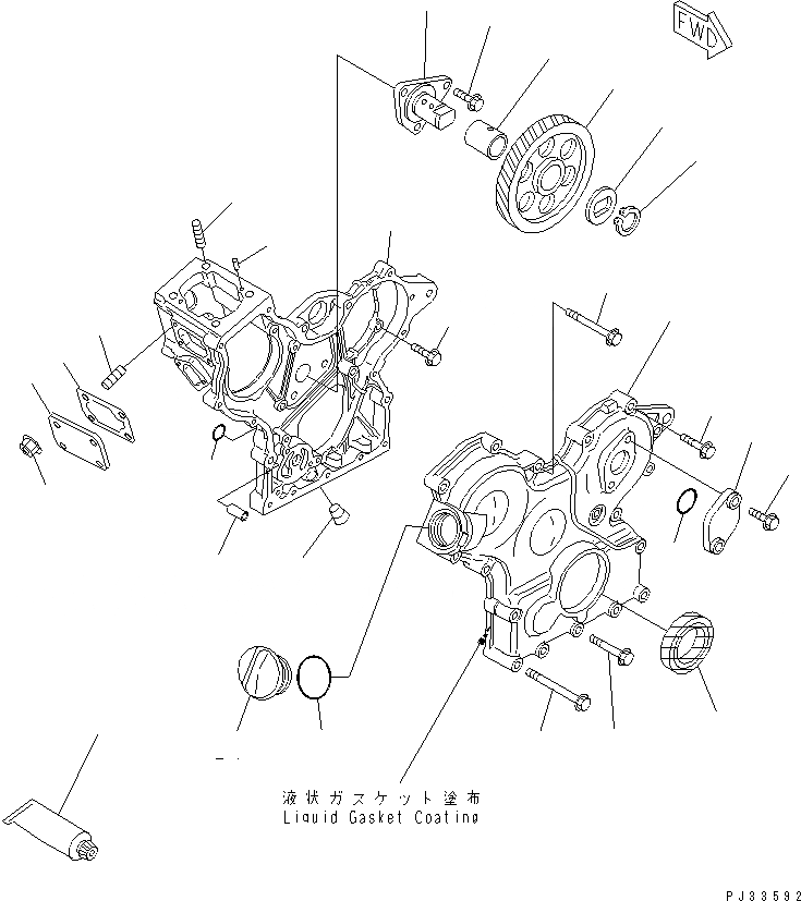 Схема запчастей Komatsu 3D68E-3B - ПЕРЕДН. КРЫШКАAND ПРИВОД БЛОК ЦИЛИНДРОВ