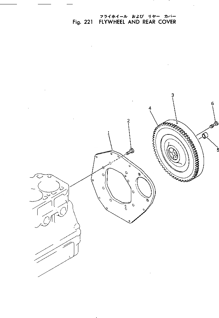 Схема запчастей Komatsu 3D72-1 - МАХОВИК И ЗАДН. КРЫШКА БЛОК ЦИЛИНДРОВ