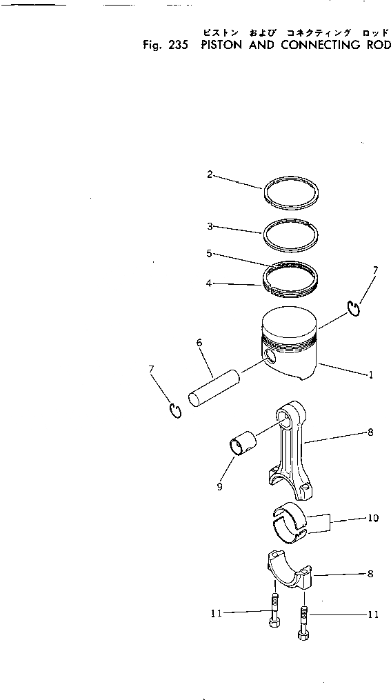 Схема запчастей Komatsu 3D72-1 - ПОРШЕНЬ И ШАТУН БЛОК ЦИЛИНДРОВ