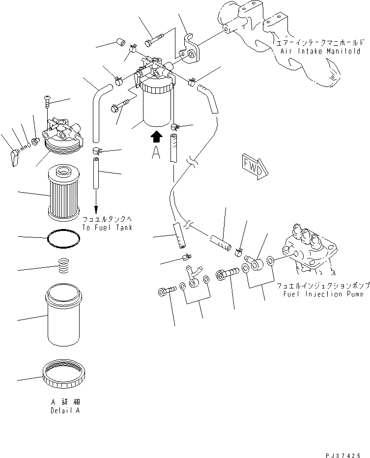 Схема запчастей Komatsu 3D72-2GA - ТОПЛИВН. ФИЛЬТР. И ТРУБЫ ТОПЛИВН. СИСТЕМА