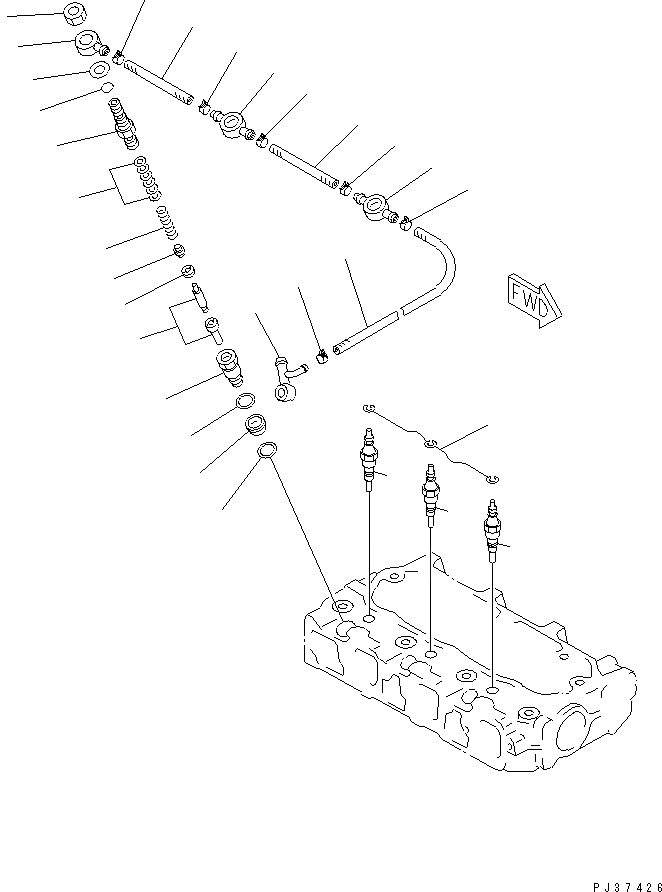 Схема запчастей Komatsu 3D72-2GA - ТОПЛИВН. ФОРСУНКА И СЛИВНАЯ ТРУБКА ТОПЛИВН. СИСТЕМА