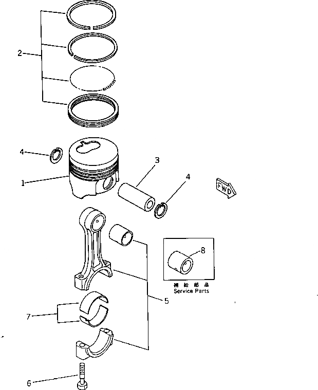 Схема запчастей Komatsu 3D72-2GA - ПОРШЕНЬ И ШАТУН БЛОК ЦИЛИНДРОВ