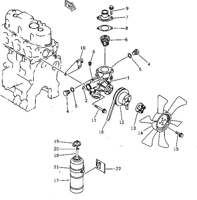 Схема запчастей Komatsu 3D72N-2BB - ВОДЯНАЯ ПОМПА И ВЕНТИЛЯТОР ОХЛАЖДЕНИЯ СИСТЕМА ОХЛАЖДЕНИЯ