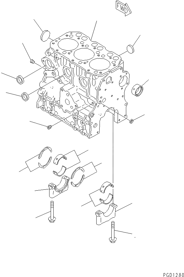 Схема запчастей Komatsu 3D74E-3C - БЛОК ЦИЛИНДРОВ ДВИГАТЕЛЬ