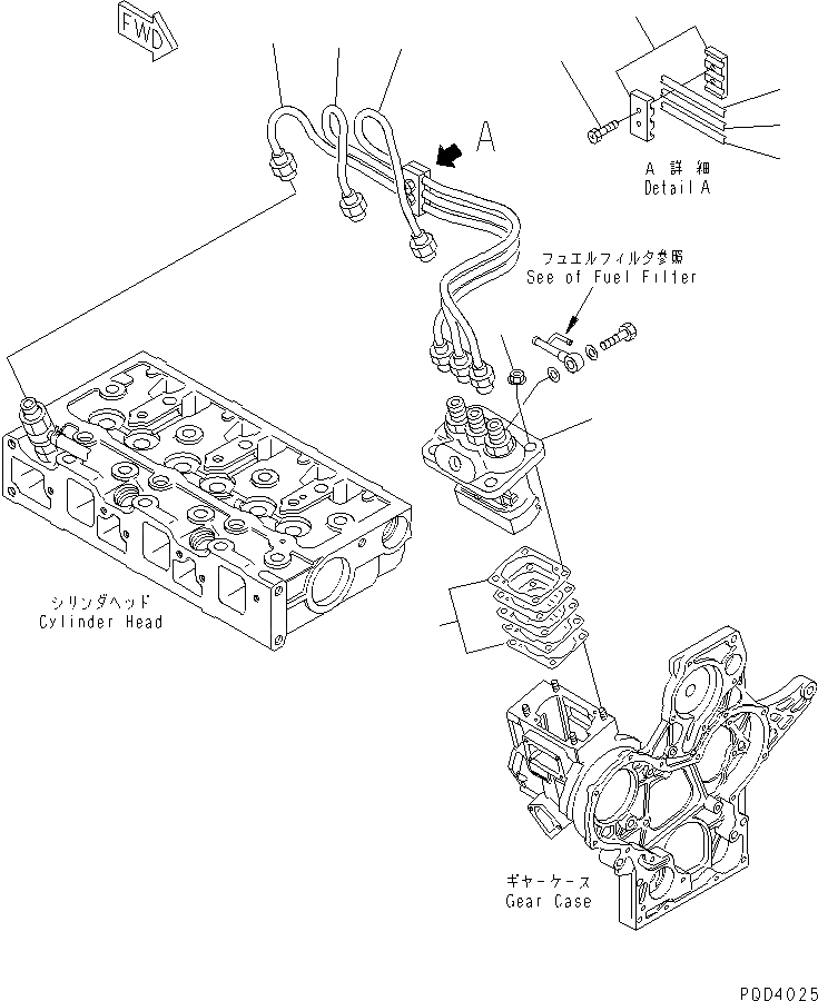 Схема запчастей Komatsu 3D74E-N3A - ТОПЛ. НАСОС И ТРУБЫ ДВИГАТЕЛЬ