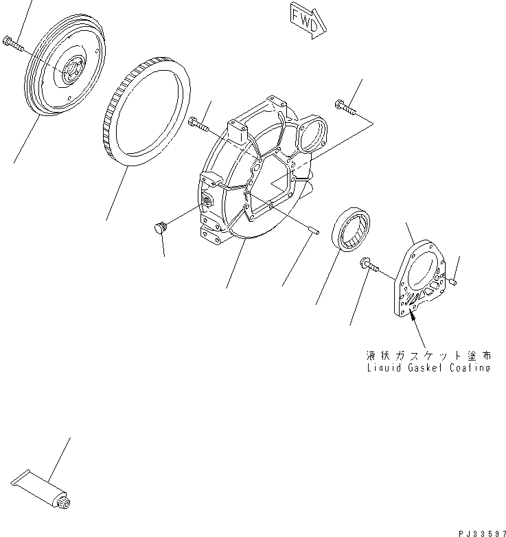 Схема запчастей Komatsu 3D74E-3A - МАХОВИК И КАРТЕР МАХОВИКА БЛОК ЦИЛИНДРОВ