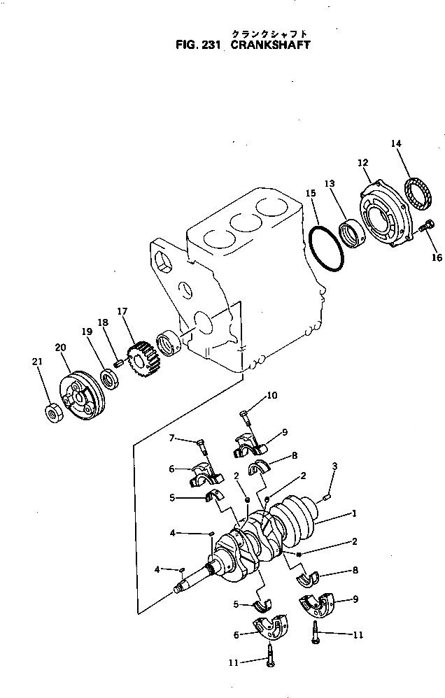 Схема запчастей Komatsu 3D75-1A - КОЛЕНВАЛ БЛОК ЦИЛИНДРОВ