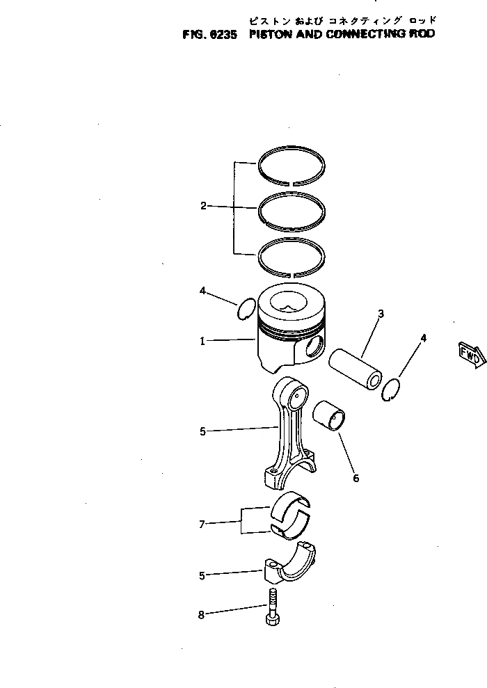 Схема запчастей Komatsu 3D75-2C - ПОРШЕНЬ И ШАТУН БЛОК ЦИЛИНДРОВ