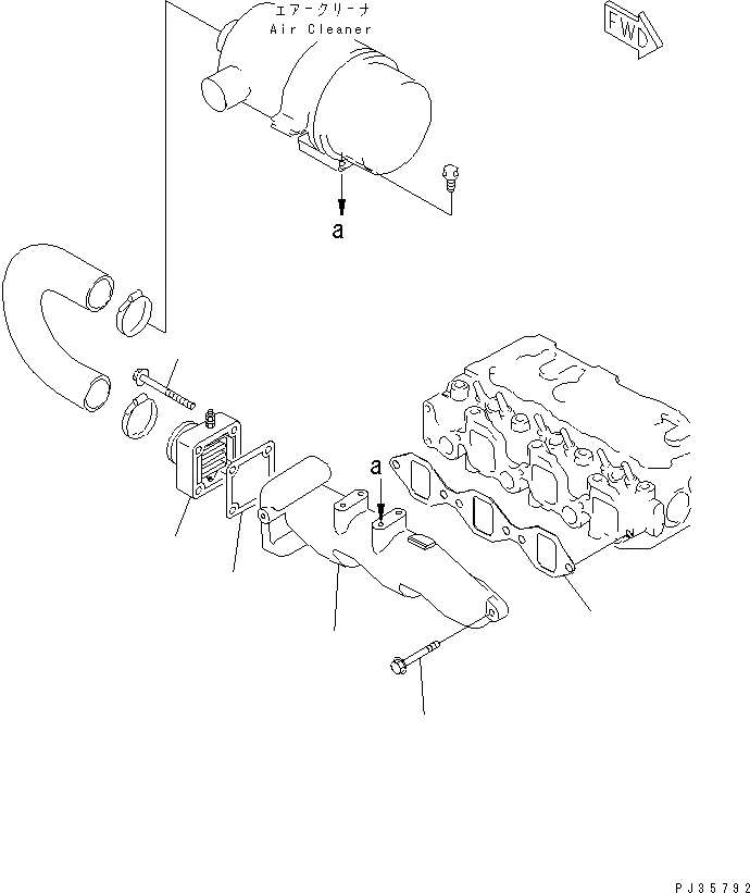 Схема запчастей Komatsu 3D75N-2E - ТРУБОПРОВОД ВПУСКА ВОЗДУХА И RIBBON ОБОГРЕВАТЕЛЬ. ГОЛОВКА ЦИЛИНДРОВ