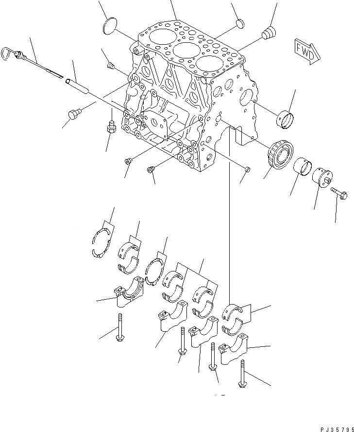 Схема запчастей Komatsu 3D75N-2E - БЛОК ЦИЛИНДРОВ БЛОК ЦИЛИНДРОВ