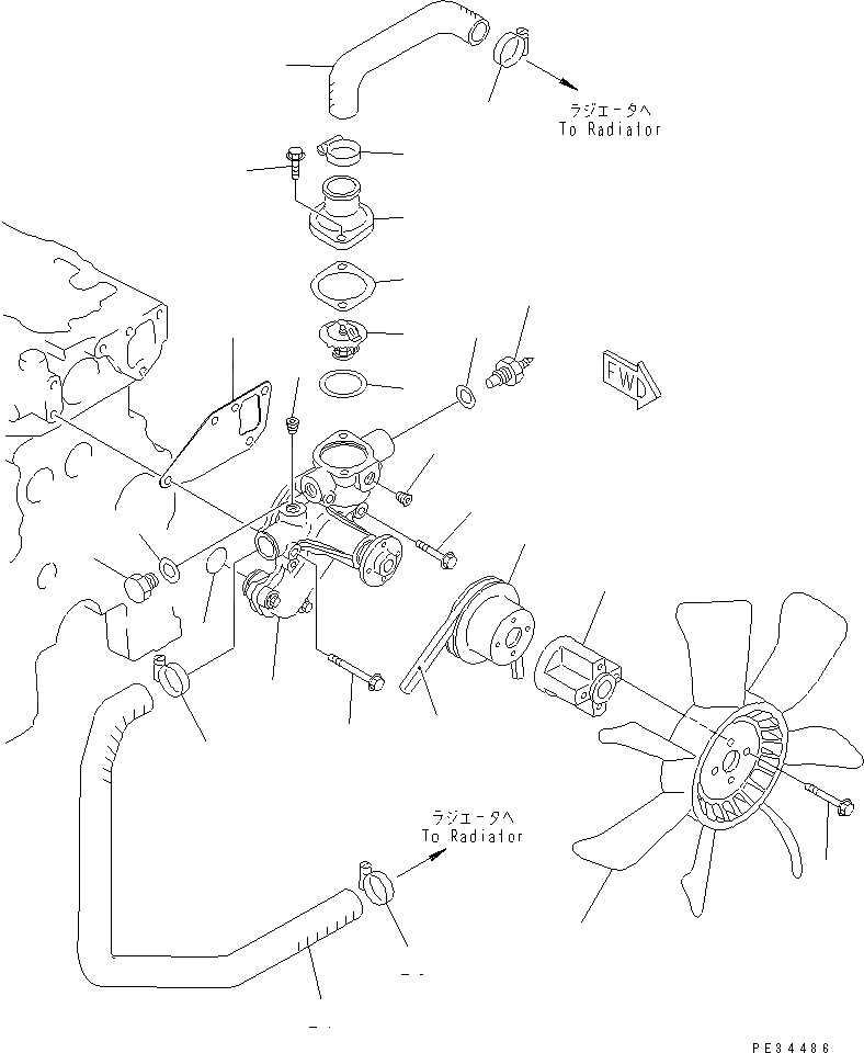 Схема запчастей Komatsu 3D78AE-3B - ВОДЯНАЯ ПОМПА И ВЕНТИЛЯТОР ОХЛАЖДЕНИЯ СИСТЕМА ОХЛАЖДЕНИЯ