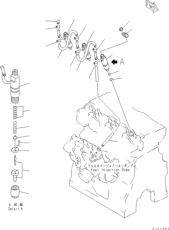 Схема запчастей Komatsu 3D78N-1C - ТОПЛИВН. ФОРСУНКА И СЛИВНАЯ ТРУБКА ТОПЛИВН. СИСТЕМА