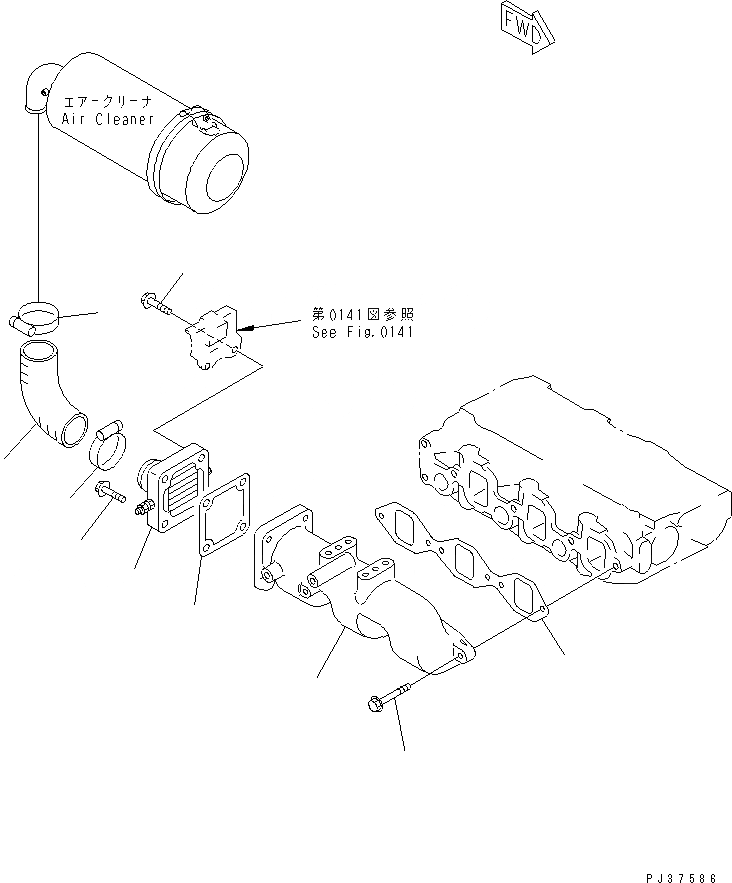 Схема запчастей Komatsu 3D78N-1B - ТРУБОПРОВОД ВПУСКА ВОЗДУХА И СОЕДИН-Е ГОЛОВКА ЦИЛИНДРОВ