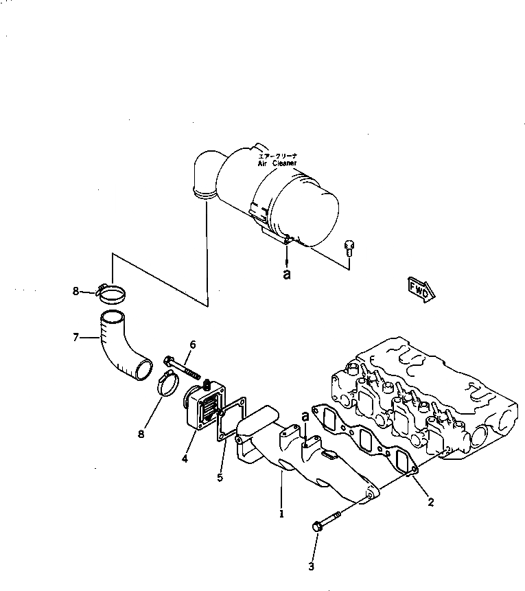 Схема запчастей Komatsu 3D78N-1A - ТРУБОПРОВОД ВПУСКА ВОЗДУХА И СОЕДИН-Е ГОЛОВКА ЦИЛИНДРОВ