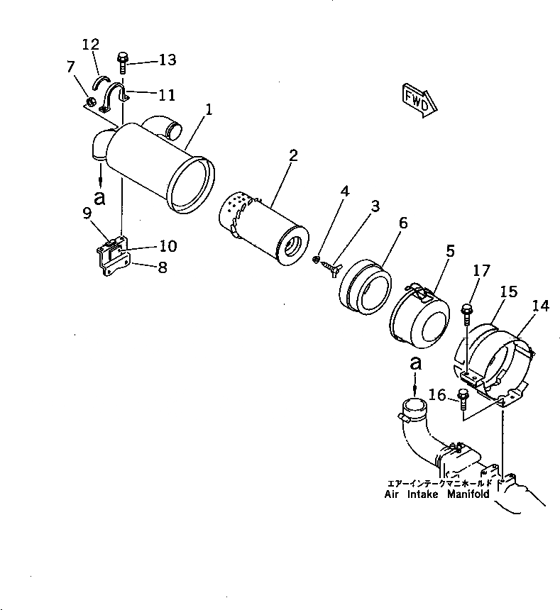 Схема запчастей Komatsu 3D82E-3B - ВОЗДУХООЧИСТИТЕЛЬ И КРЕПЛЕНИЕ ГОЛОВКА ЦИЛИНДРОВ