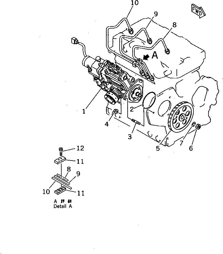 Схема запчастей Komatsu 3D82E-3B - ТОПЛ. НАСОС И ТРУБЫ ТОПЛИВН. СИСТЕМА