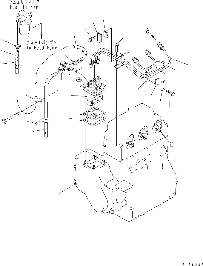 Схема запчастей Komatsu 3D84-1J - ТОПЛ. НАСОС И ТРУБЫ(№979-) ТОПЛИВН. СИСТЕМА