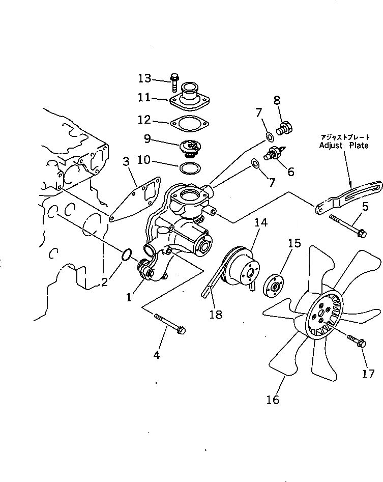 Схема запчастей Komatsu 3D84E-3P - ВОДЯНАЯ ПОМПА И ВЕНТИЛЯТОР ОХЛАЖДЕНИЯ СИСТЕМА ОХЛАЖДЕНИЯ