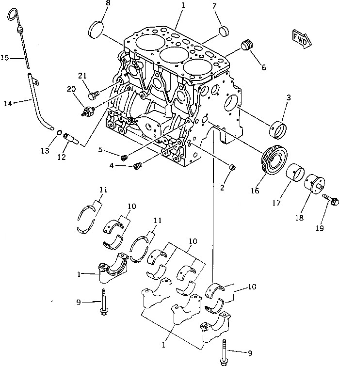 Схема запчастей Komatsu 3D84N-2AA - БЛОК ЦИЛИНДРОВ БЛОК ЦИЛИНДРОВ