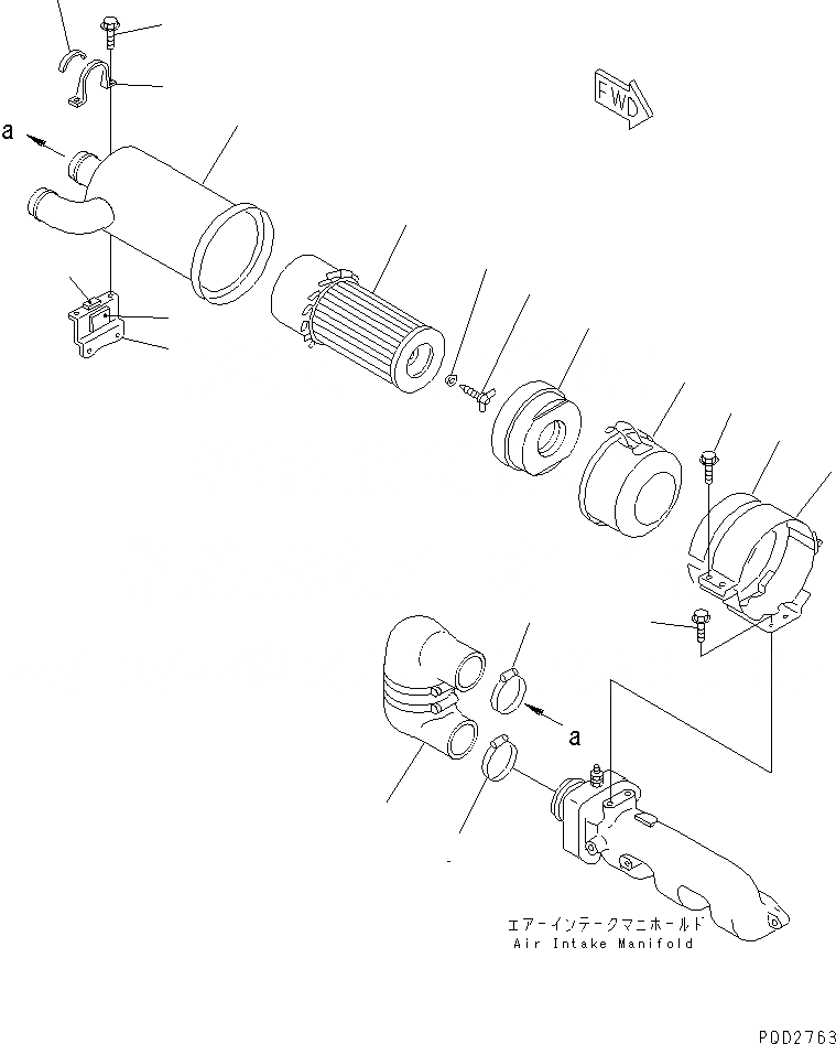 Схема запчастей Komatsu 3D88E-3B - ВОЗДУХООЧИСТИТЕЛЬ И КРЕПЛЕНИЕ(№8-) ДВИГАТЕЛЬ