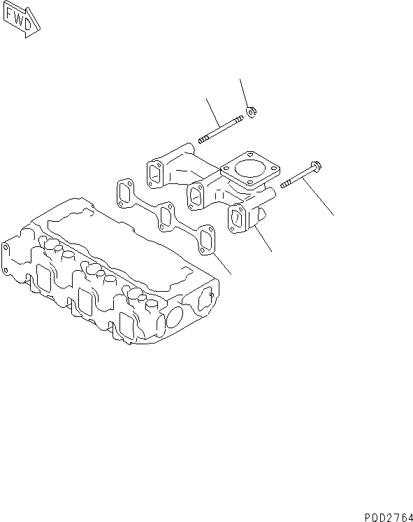 Схема запчастей Komatsu 3D88E-3B - ВЫПУСКНОЙ КОЛЛЕКТОР ДВИГАТЕЛЬ