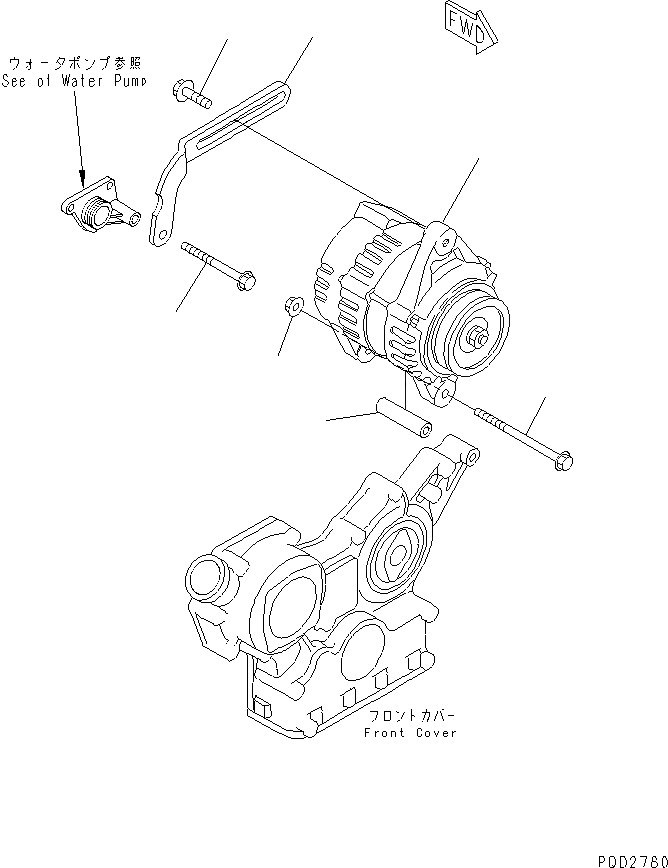 Схема запчастей Komatsu 3D88E-3B - ГЕНЕРАТОР И КРЕПЛЕНИЕ (A)(№8-) ДВИГАТЕЛЬ