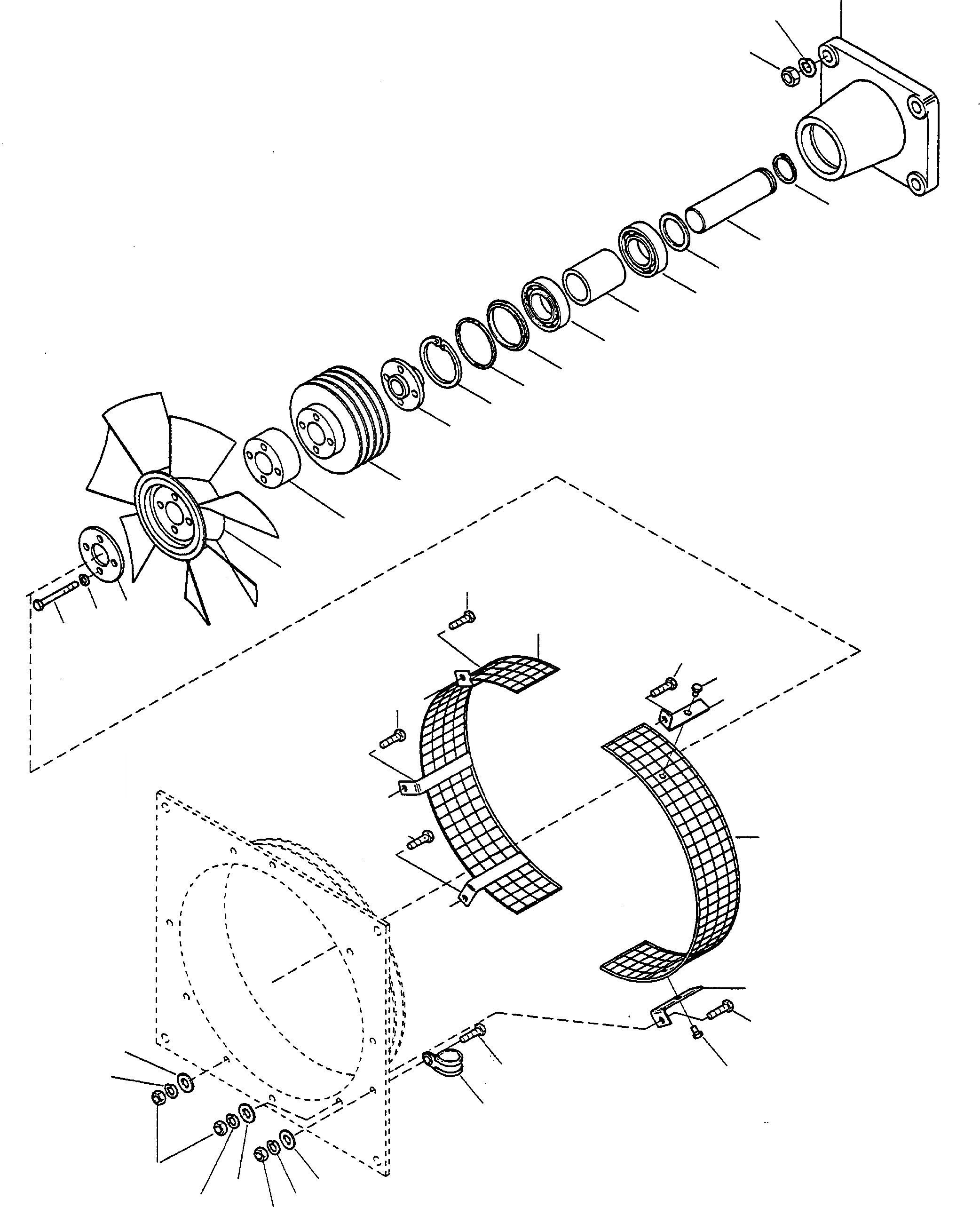 Схема запчастей Komatsu 44C - ВЕНТИЛЯТОР, НАТЯЖИТЕЛЬ РЕМНЯ ДВИГАТЕЛЬ, АКСЕССУАРЫ И ЭЛЕКТРИЧ. СИСТЕМА