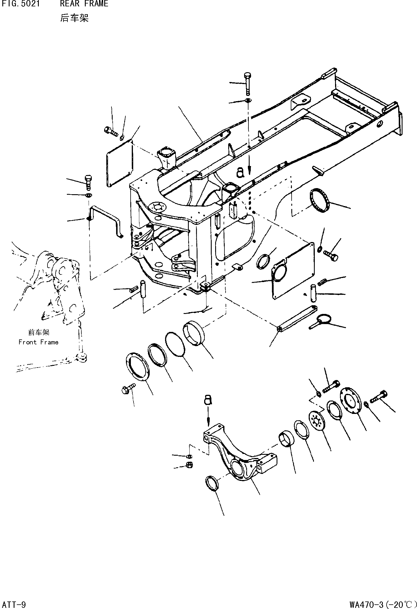 Схема запчастей Komatsu WA470-3 - ЗАДН. РАМА 
