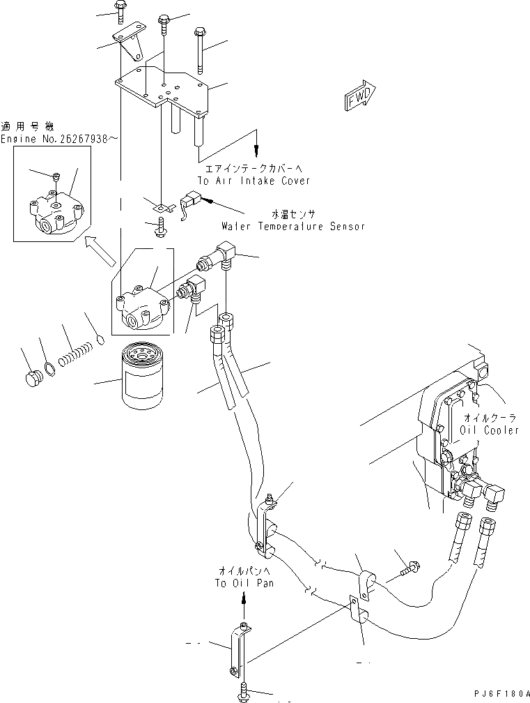 Схема запчастей Komatsu 4D102E-1C - МАСЛ. ФИЛЬТР И ТРУБЫ(№999-) ДВИГАТЕЛЬ