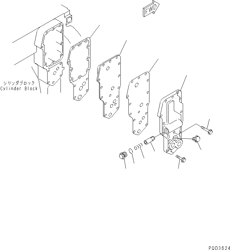 Схема запчастей Komatsu 4D102E-1C - МАСЛООХЛАДИТЕЛЬ COVER ДВИГАТЕЛЬ