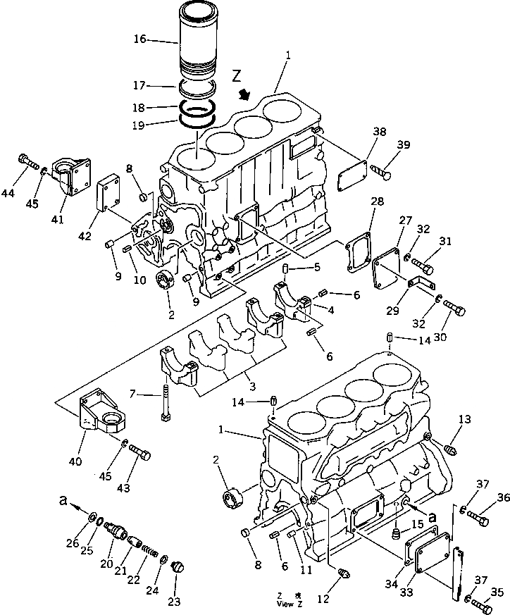 Схема запчастей Komatsu 4D105-5H - БЛОК ЦИЛИНДРОВ(№8-9999) БЛОК ЦИЛИНДРОВ
