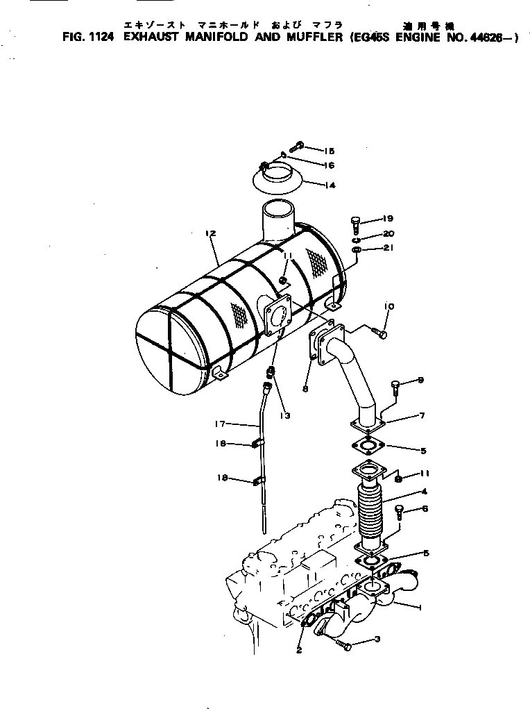 Схема запчастей Komatsu 4D105-3J - ВЫПУСКНОЙ КОЛЛЕКТОР И ГЛУШИТЕЛЬ ГОЛОВКА ЦИЛИНДРОВ