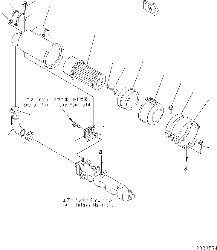 Схема запчастей Komatsu 4D88E-3C-04 - ВОЗДУХООЧИСТИТЕЛЬ И КРЕПЛЕНИЕ(№78-) ДВИГАТЕЛЬ