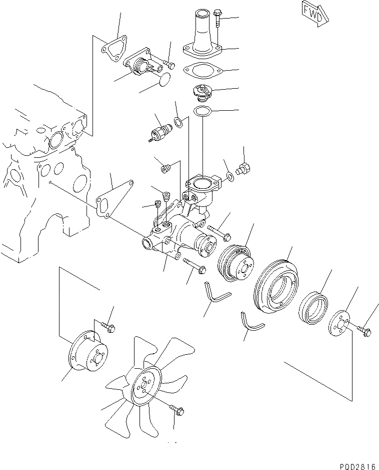 Схема запчастей Komatsu 4D88E-3A - ВОДЯНАЯ ПОМПА И ВЕНТИЛЯТОР ОХЛАЖДЕНИЯ(№.-) ДВИГАТЕЛЬ