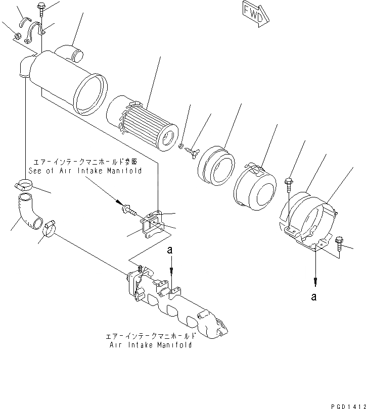 Схема запчастей Komatsu 4D88E-3C-M - ВОЗДУХООЧИСТИТЕЛЬ И КРЕПЛЕНИЕ(№-) ДВИГАТЕЛЬ