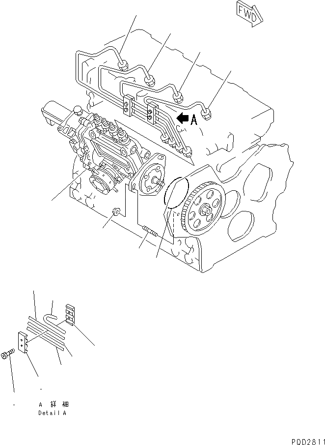 Схема запчастей Komatsu 4D88E-3F - ТОПЛ. НАСОС И ТРУБЫ(№8-) ДВИГАТЕЛЬ