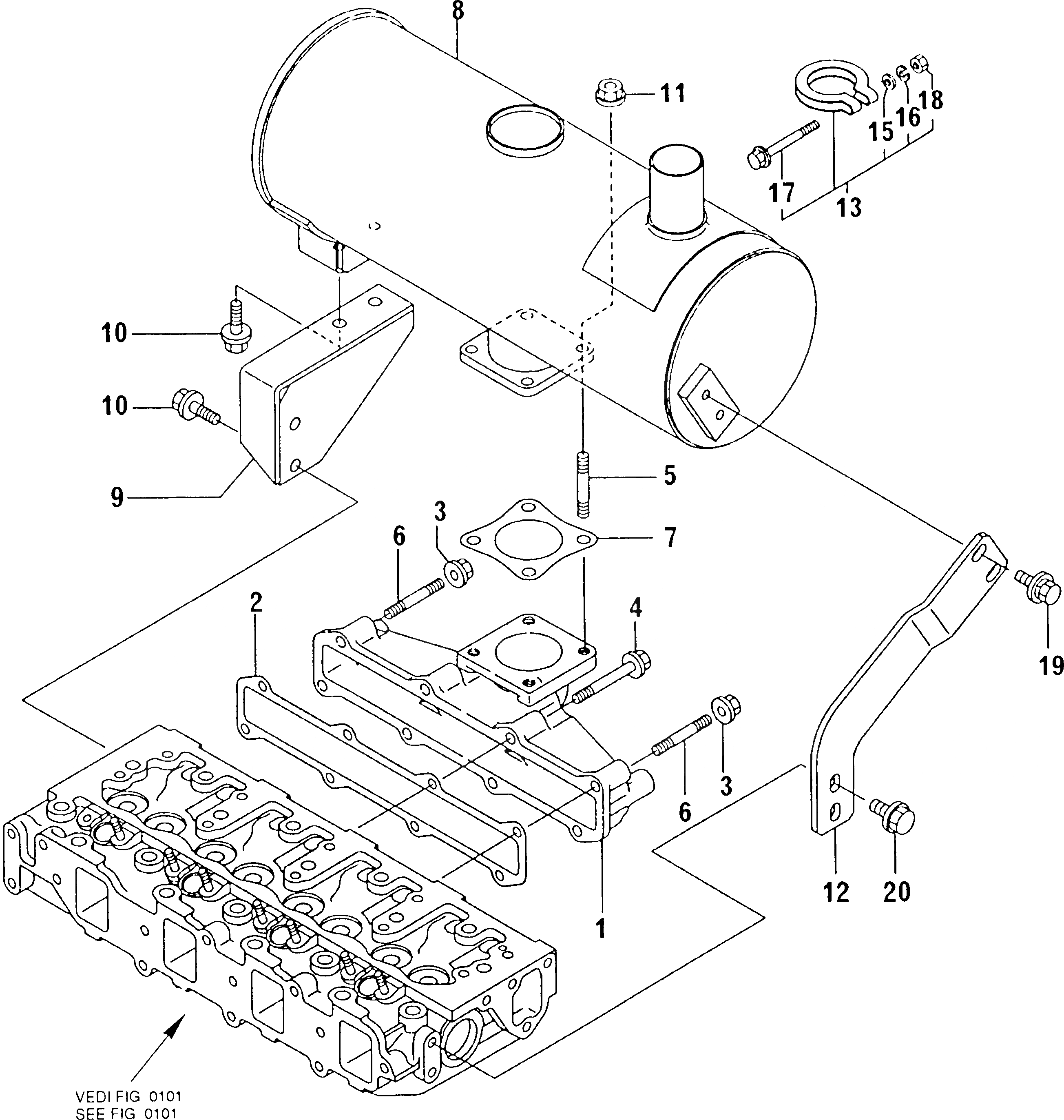 Схема запчастей Komatsu 4D88E-E1FD - ВЫПУСКНОЙ КОЛЛЕКТОР И ГЛУШИТЕЛЬ ГОЛОВКА ЦИЛИНДРОВ