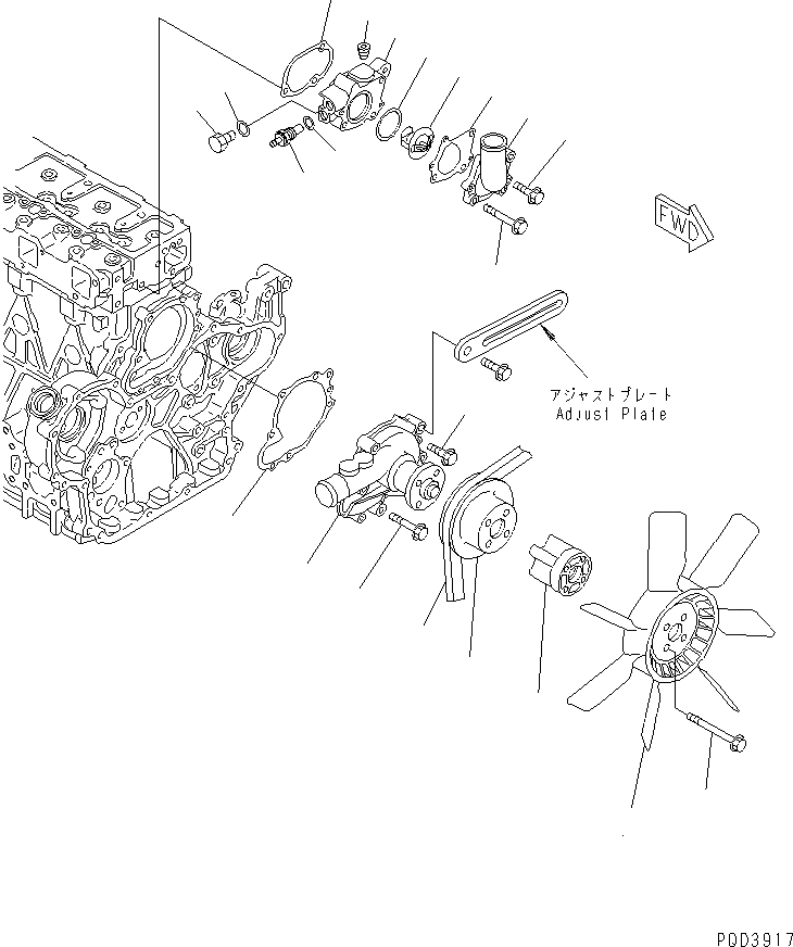 Схема запчастей Komatsu 4D94E-1A - ВОДЯНАЯ ПОМПА И ВЕНТИЛЯТОР ОХЛАЖДЕНИЯ(№-) ДВИГАТЕЛЬ