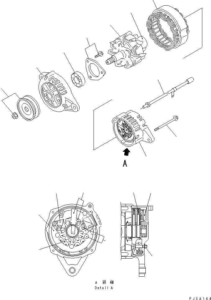 Схема запчастей Komatsu 4D94E-1A - ГЕНЕРАТОР (A) (ВНУТР. ЧАСТИ) (С КОНДИЦИОНЕРОМ)(№-) ДВИГАТЕЛЬ