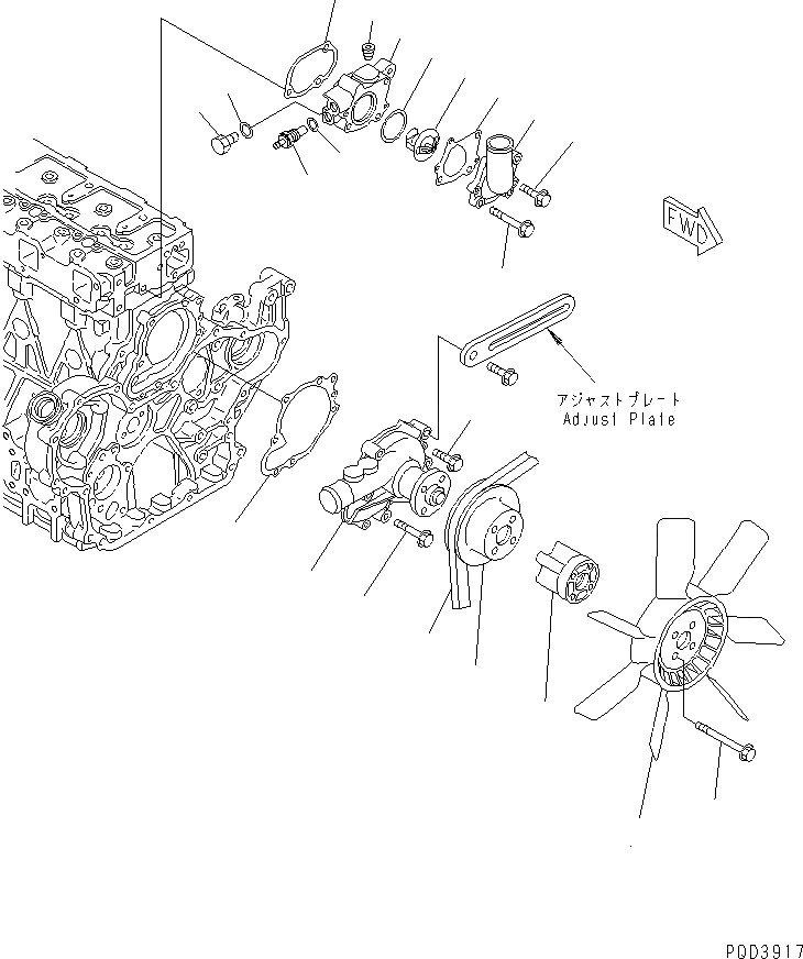Схема запчастей Komatsu 4D94E-1A - ВОДЯНАЯ ПОМПА И ВЕНТИЛЯТОР ОХЛАЖДЕНИЯ(№-) ДВИГАТЕЛЬ