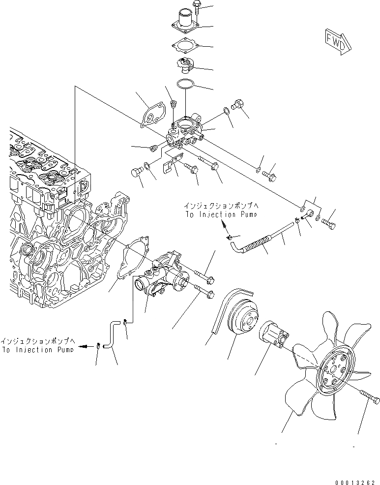 Схема запчастей Komatsu 4D94LE-2Z-AD - ВОДЯНАЯ ПОМПА И ВЕНТИЛЯТОР ОХЛАЖДЕНИЯ (ДЛЯ НАВЕСА)(№-) ДВИГАТЕЛЬ