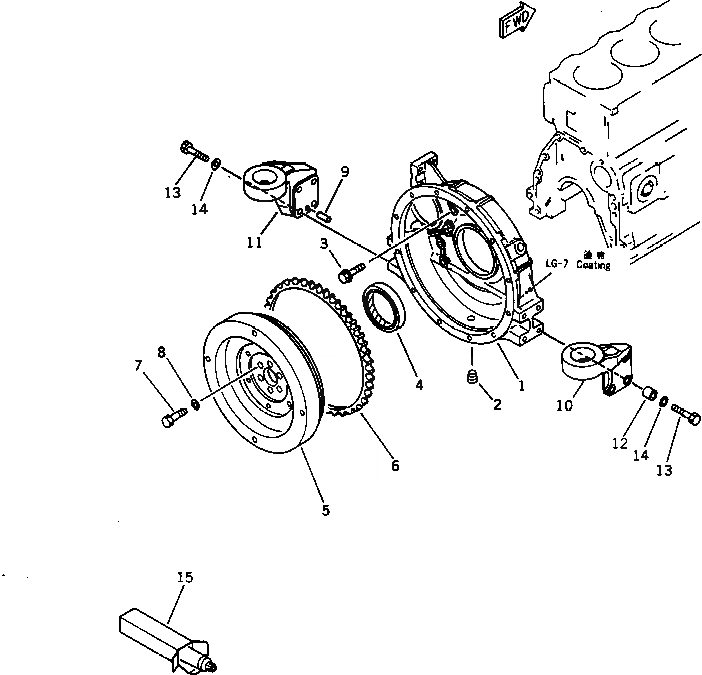 Схема запчастей Komatsu 4D95L-1Z - МАХОВИК И КАРТЕР МАХОВИКА БЛОК ЦИЛИНДРОВ