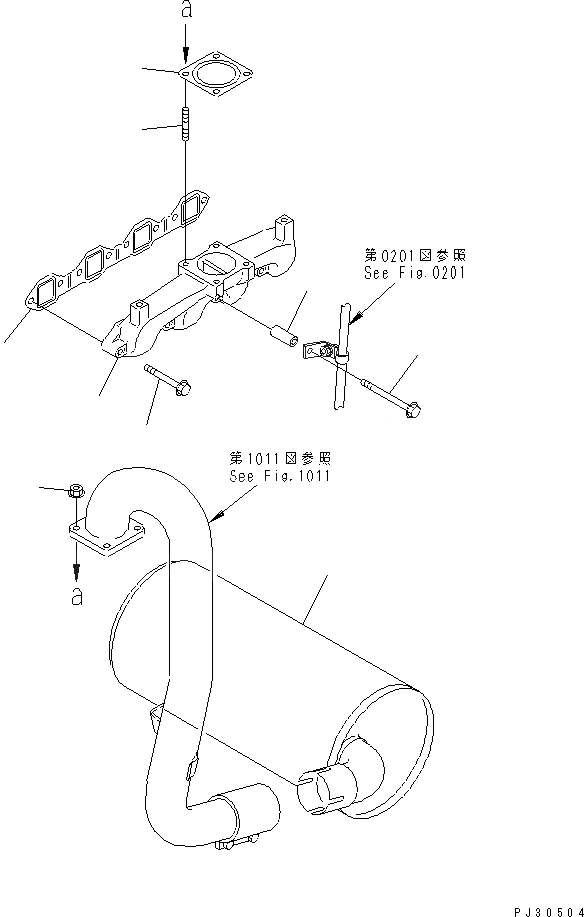 Схема запчастей Komatsu 4D95L-W-1B - ВЫПУСКНОЙ КОЛЛЕКТОР И ГЛУШИТЕЛЬ ГОЛОВКА ЦИЛИНДРОВ