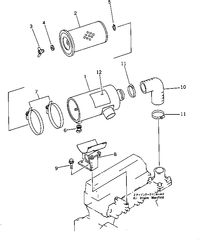 Схема запчастей Komatsu 4D95L-W-1E - ВОЗДУХООЧИСТИТЕЛЬ (ОДИНОЧН. ЭЛЕМЕНТ ТИП) ГОЛОВКА ЦИЛИНДРОВ