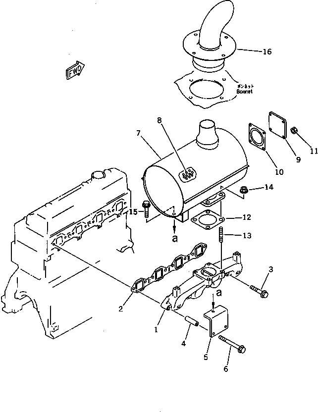 Схема запчастей Komatsu 4D95S-W-1G-P - ВЫПУСКНОЙ КОЛЛЕКТОР И ГЛУШИТЕЛЬ (ТУННЕЛЬН. СПЕЦ-Я.)(№-) ГОЛОВКА ЦИЛИНДРОВ