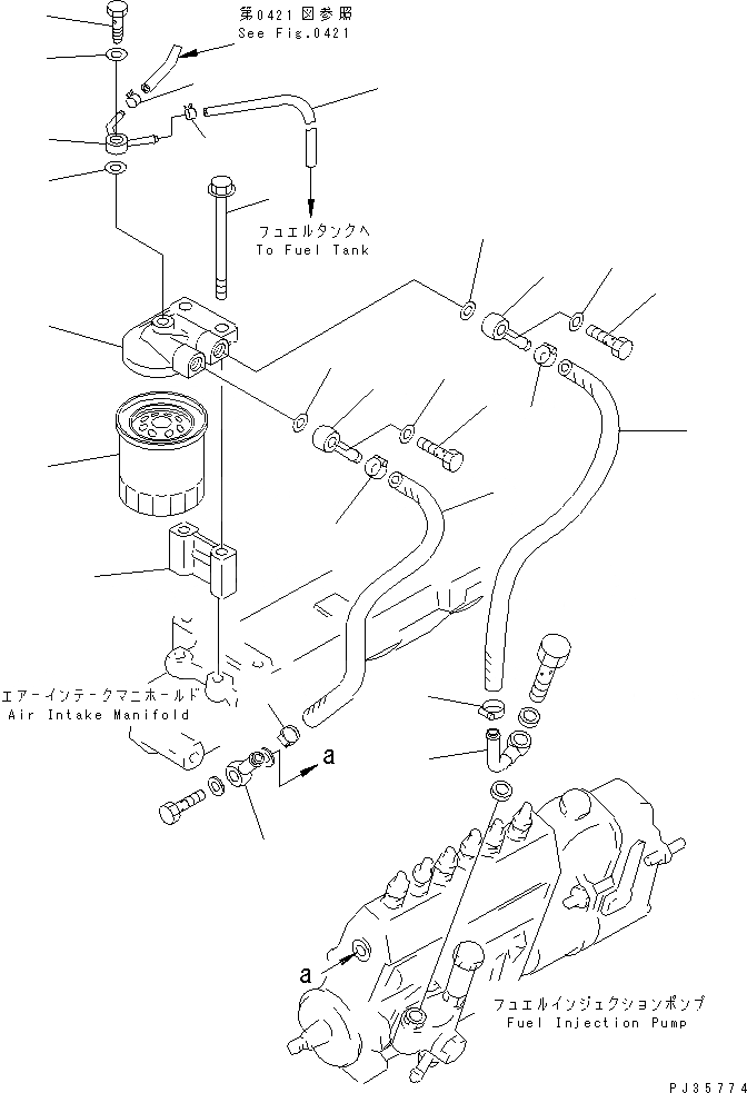 Схема запчастей Komatsu 4D95S-W-1J - ТОПЛИВН. ФИЛЬТР. И ТРУБЫ ТОПЛИВН. СИСТЕМА
